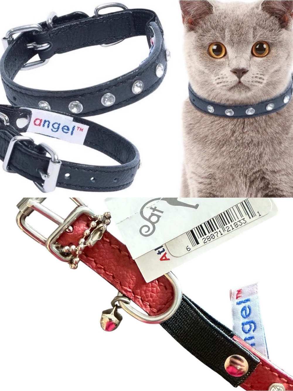 TWO Angel Pet Cat CollarS w/ Rhinestones Bling 12” Adjustable Comfortable NWT